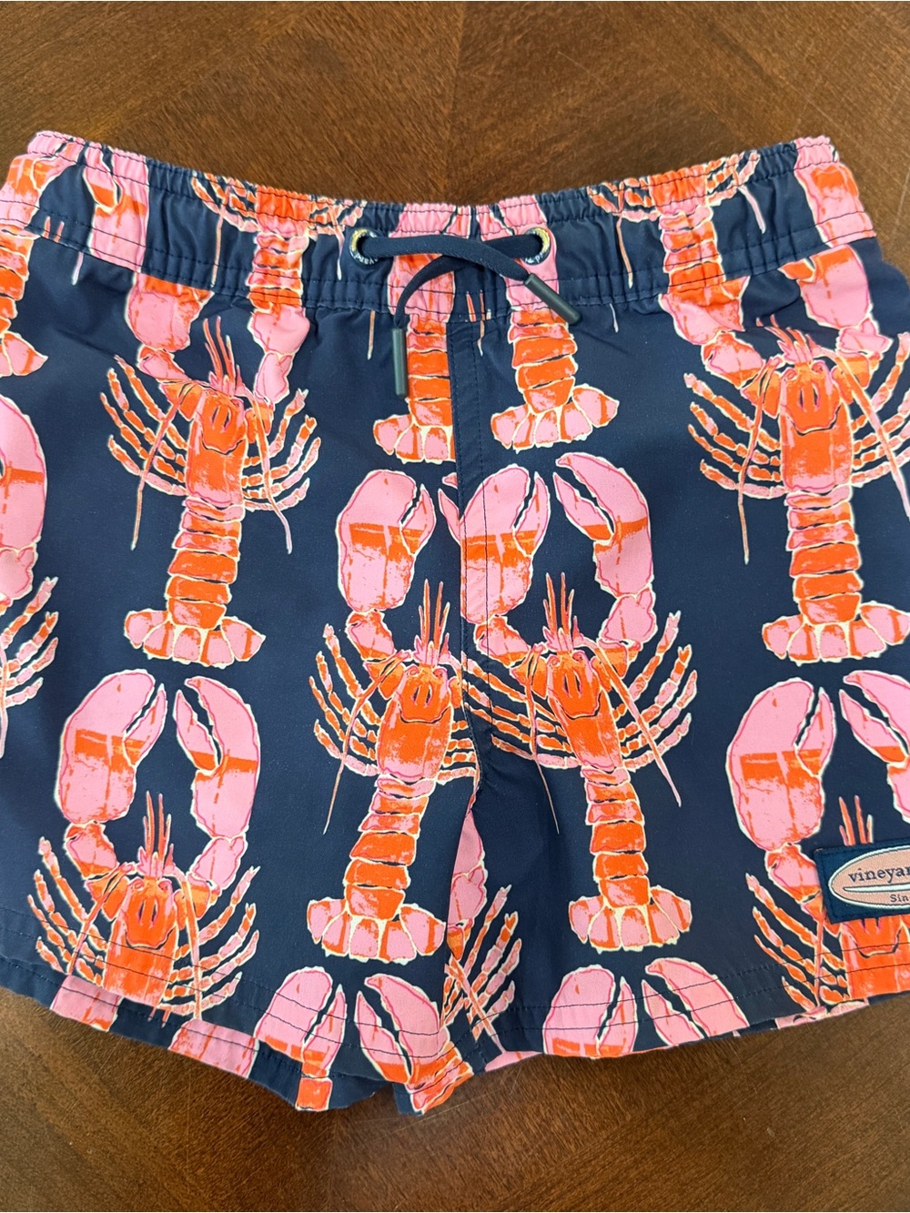Vineyard Vines Navy Swim Boys Trunks with Pink & Orange Lobster Print Sz 5
